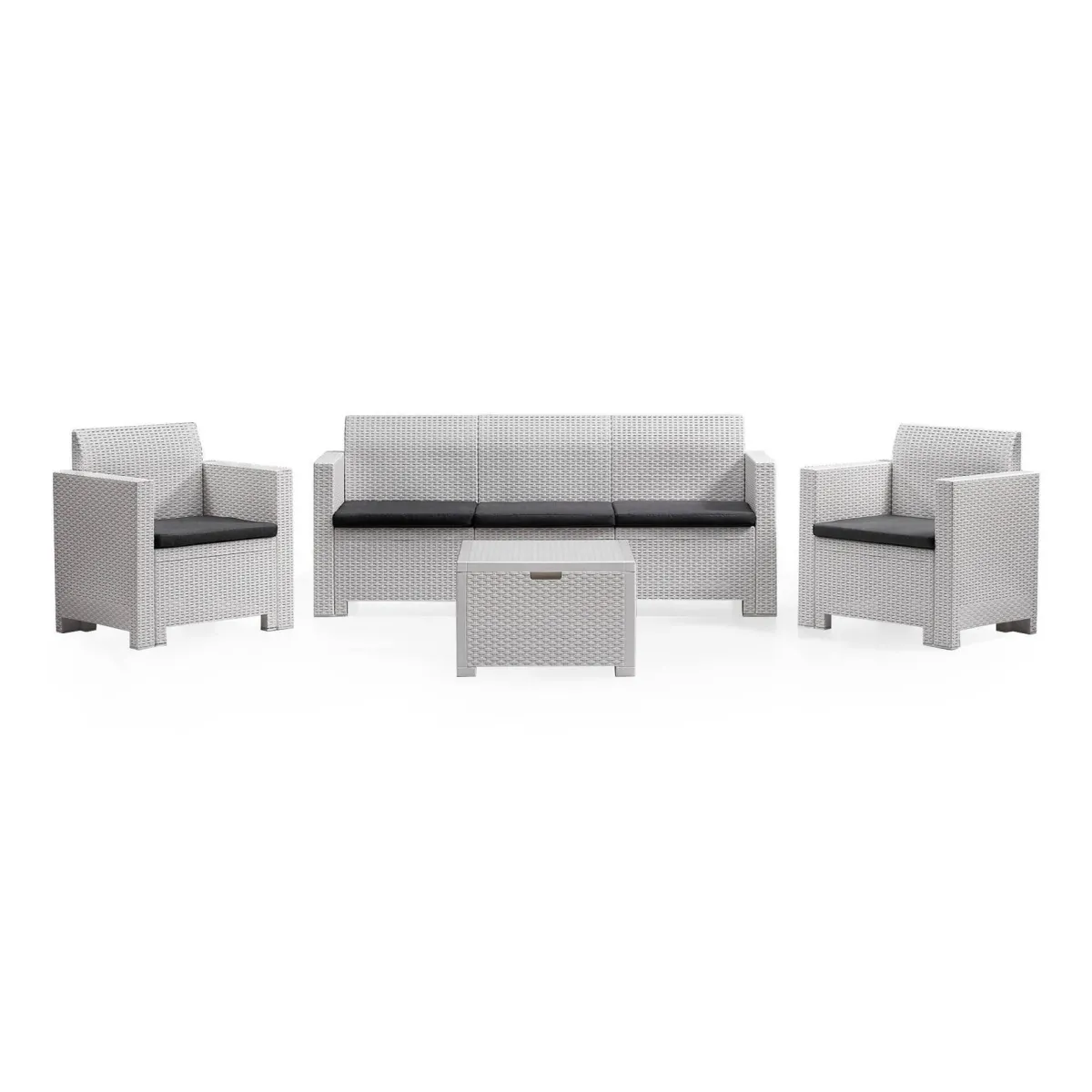 Set Da Esterno|Outdoor > Dmora Salotto da cortile poltrone e divano effetto rattan - Admiral Bianco