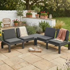 Set Da Esterno|Outdoor > Dmora Salotto da esterno ad angolo effetto doghe antracite - Ermes Nero Antracite