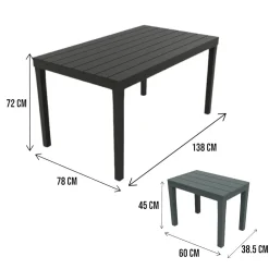 Salotto da esterno panchine e tavolo effetto doghe antracite - Asta