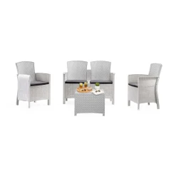 Set Da Esterno|Outdoor > Dmora Salotto da esterno 4 poltrone e 1 divano con tavolino contenitore - Asiak Bianco