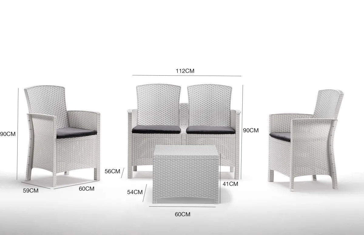 Set Da Esterno|Outdoor > Dmora Salotto da esterno 4 poltrone e 1 divano con tavolino contenitore - Asiak Bianco