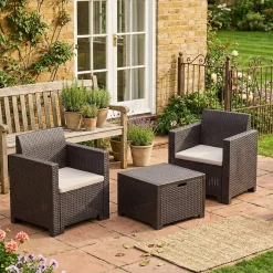 Salotto da esterno poltrone effetto rattan marrone - Apis
