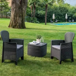 Set Da Esterno|Outdoor > Dmora Salotto da esterno 2 poltrone 1 tavolino contenitore antracite - Anny Nero Antracite