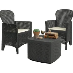 Set Da Esterno|Outdoor > Dmora Salotto da esterno 2 poltrone 1 tavolino contenitore antracite - Anny Nero Antracite