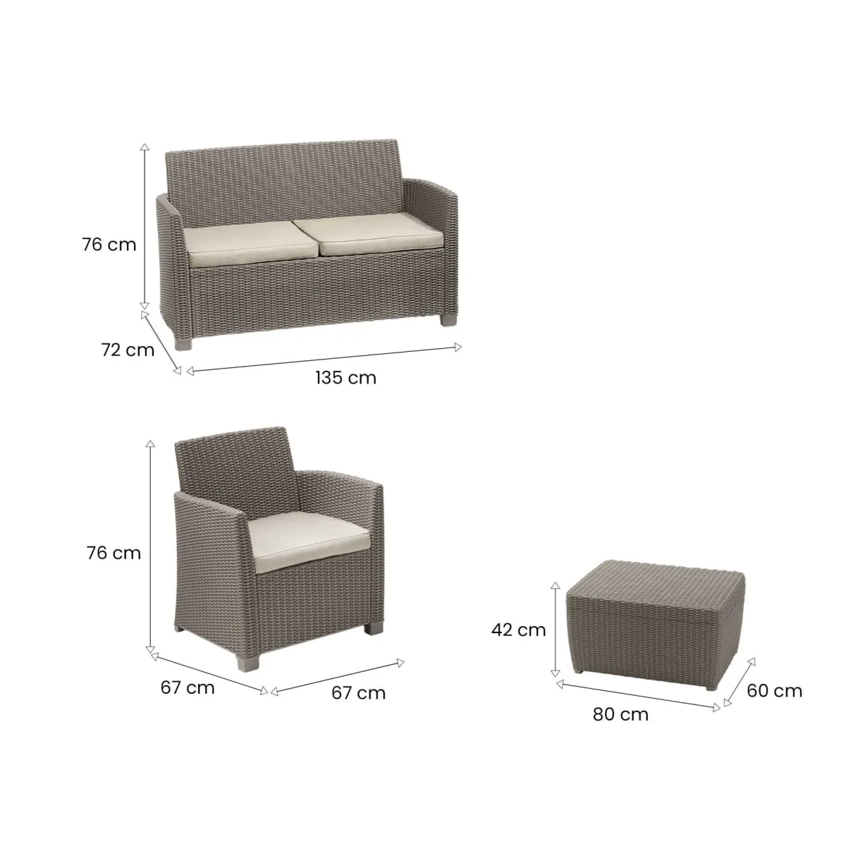 Set Da Esterno|Salotti Da Giardino > Dmora Salotto da esterno poltrone tortora - Langley Grigio Tortora