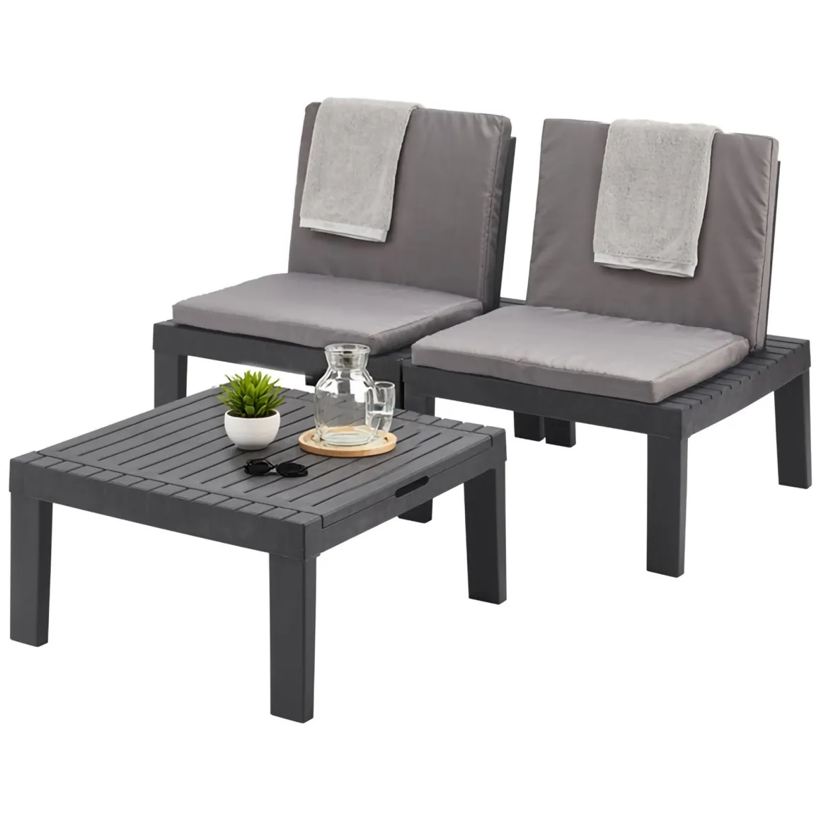 Set Da Esterno|Salotti Da Giardino > Dmora Salotto da esterno 2 posti e 1 tavolo tortora - Viking Grigio Tortora