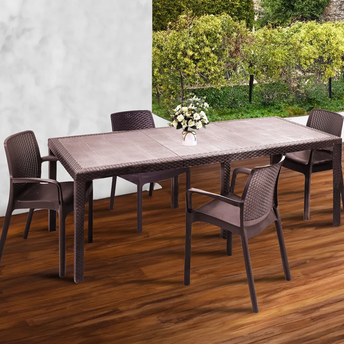 Salotto da esterno 4 posti e 1 tavolo effetto rattan marrone - Arret
