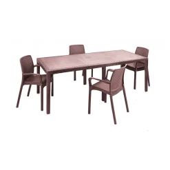 Salotto da esterno 4 posti e 1 tavolo effetto rattan marrone - Arret