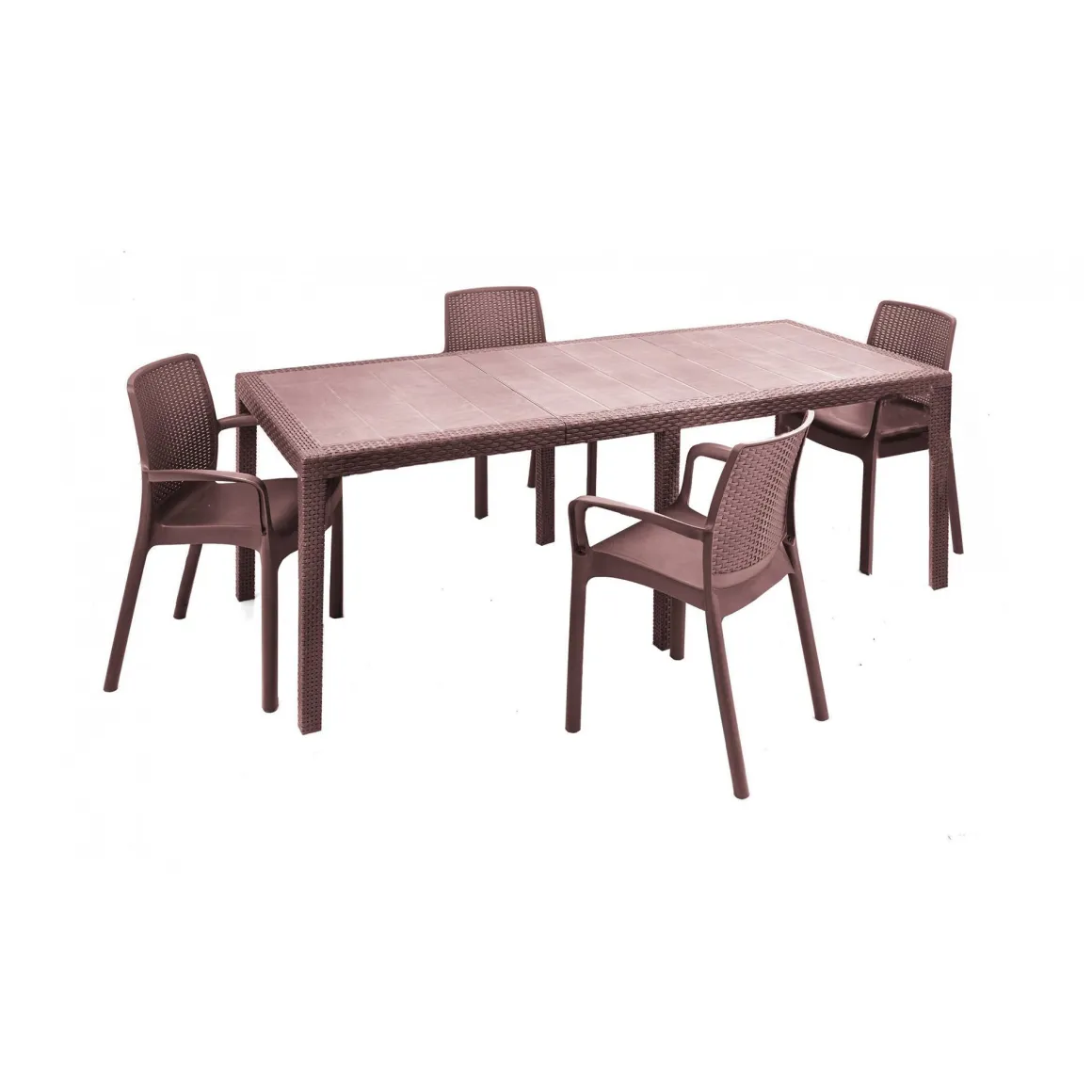 Salotto da esterno 4 posti e 1 tavolo effetto rattan marrone - Arret