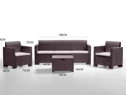 Salotto da esterno 5 posti e 1 tavolo effetto rattan marrone - Admiral