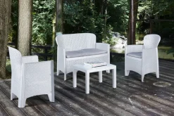 Outdoor > Dmora Salotto da giardino 1 divano 2 poltrone e tavolino bianco - Alesandro