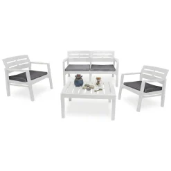 Set Da Esterno|Outdoor > Dmora Salotto da giardino panche e tavolo effetto doghe - Arti Bianco