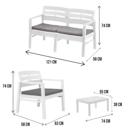 Set Da Esterno|Outdoor > Dmora Salotto da giardino panche e tavolo effetto doghe - Arti Bianco
