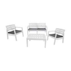 Set Da Esterno|Outdoor > Dmora Salotto da giardino panche e tavolo effetto doghe - Arti Bianco