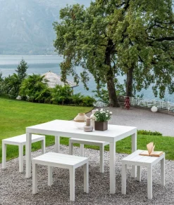 Salotto da giardino panchine effetto doghe bianco - Asta