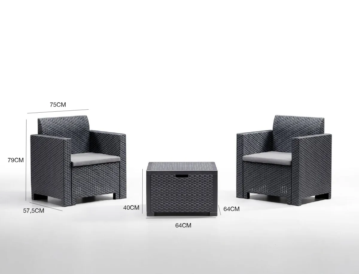 Outdoor|Salotti Da Giardino > Dmora Salotto da giardino poltrone antracite - Apis Nero Antracite