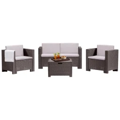 Salotto da giardino poltrone e divano effetto rattan marrone - Camisano