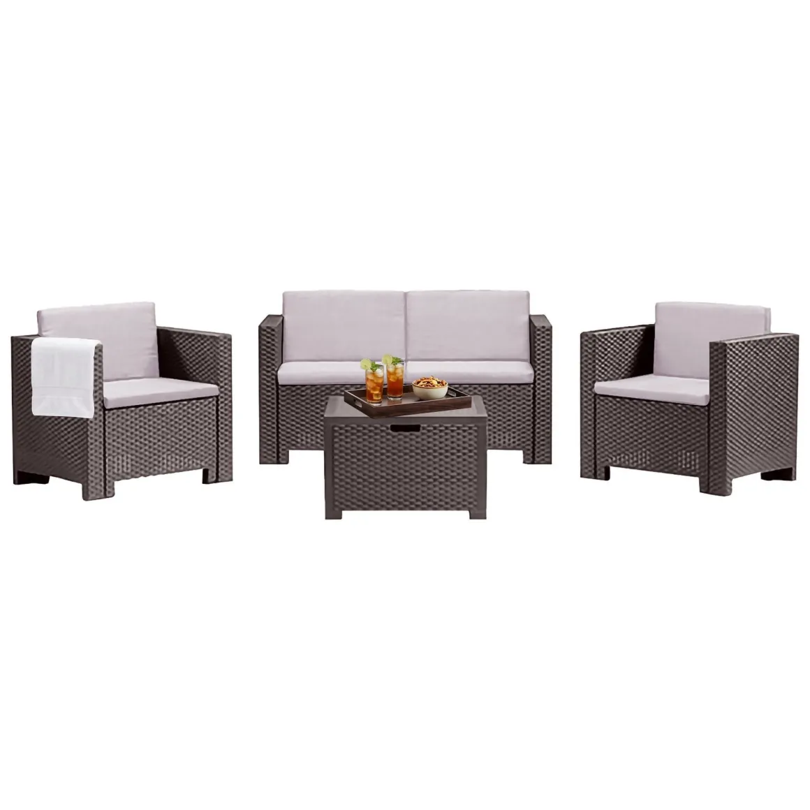 Salotto da giardino poltrone e divano effetto rattan marrone - Camisano