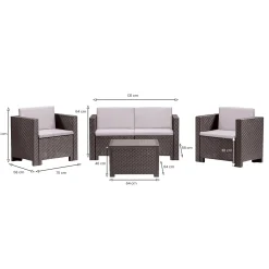 Salotto da giardino poltrone e divano effetto rattan marrone - Camisano