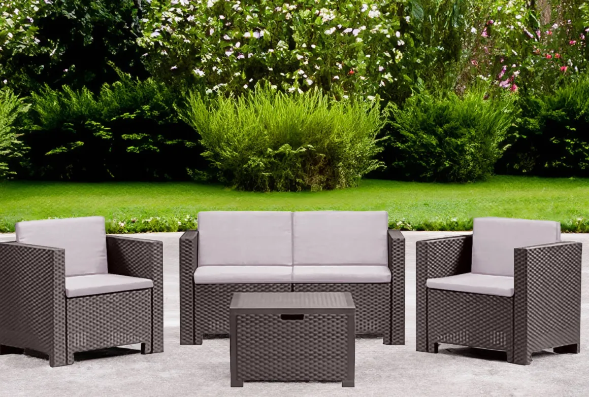 Salotto da giardino poltrone e divano effetto rattan marrone - Camisano