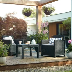 Set Da Esterno|Salotti Da Giardino > Dmora Salotto da giardino 2 posti e 1 tavolo antracite - Petawawa Nero Antracite