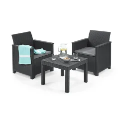 Set Da Esterno|Salotti Da Giardino > Dmora Salotto da giardino 2 posti e 1 tavolo antracite - Petawawa Nero Antracite