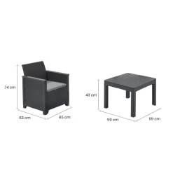 Set Da Esterno|Salotti Da Giardino > Dmora Salotto da giardino 2 posti e 1 tavolo antracite - Petawawa Nero Antracite