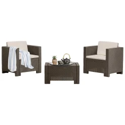 Salotto da giardino 2 posti e 1 tavolo effetto rattan marrone - Camini