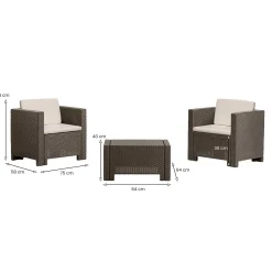 Salotto da giardino 2 posti e 1 tavolo effetto rattan marrone - Camini