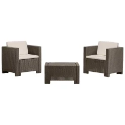 Salotto da giardino 2 posti e 1 tavolo effetto rattan marrone - Camini