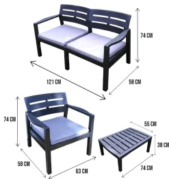Set Da Esterno|Salotti Da Giardino > Dmora Salotto da giardino 4 posti e 1 tavolo antracite - Camisano Nero Antracite