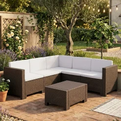 Set Da Esterno|Salotti Da Giardino > Dmora Salotto da giardino 5 posti e 1 tavolo - Camerota Marrone
