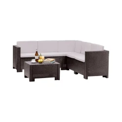 Set Da Esterno|Salotti Da Giardino > Dmora Salotto da giardino 5 posti e 1 tavolo - Camerota Marrone