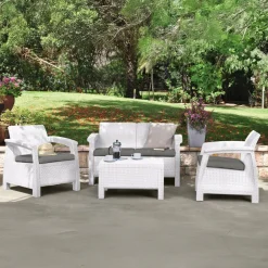 Set Da Esterno|Salotti Da Giardino > Dmora Salotto da terrazza con poltrone e divano - Nelson Bianco