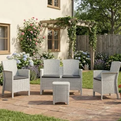 Salotto da terrazza 2 poltrone e 1 divano effetto rattan bianco - Eustachia
