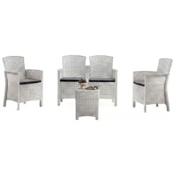 Salotto da terrazza 2 poltrone e 1 divano effetto rattan bianco - Eustachia