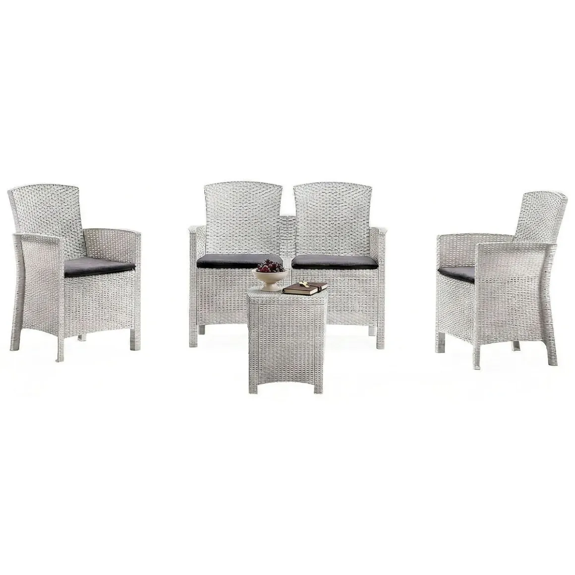 Salotto da terrazza 2 poltrone e 1 divano effetto rattan bianco - Eustachia
