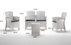 Salotto da terrazza 2 poltrone e 1 divano effetto rattan bianco - Eustachia