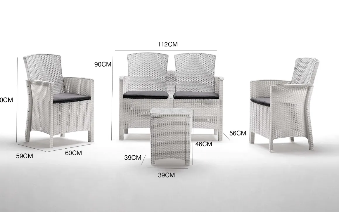 Salotto da terrazza 2 poltrone e 1 divano effetto rattan bianco - Eustachia