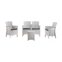 Salotto da terrazza 2 poltrone e 1 divano effetto rattan bianco - Eustachia