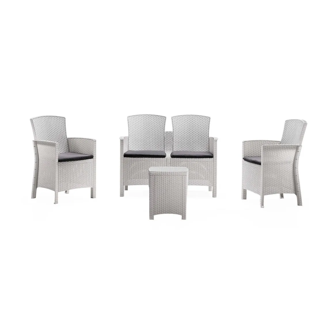 Salotto da terrazza 2 poltrone e 1 divano effetto rattan bianco - Eustachia