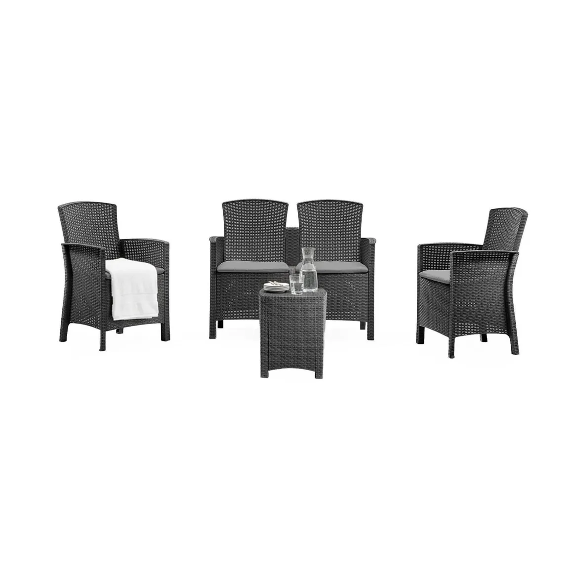 Salotto da terrazza poltrone e divano effetto rattan antracite - Eustachia
