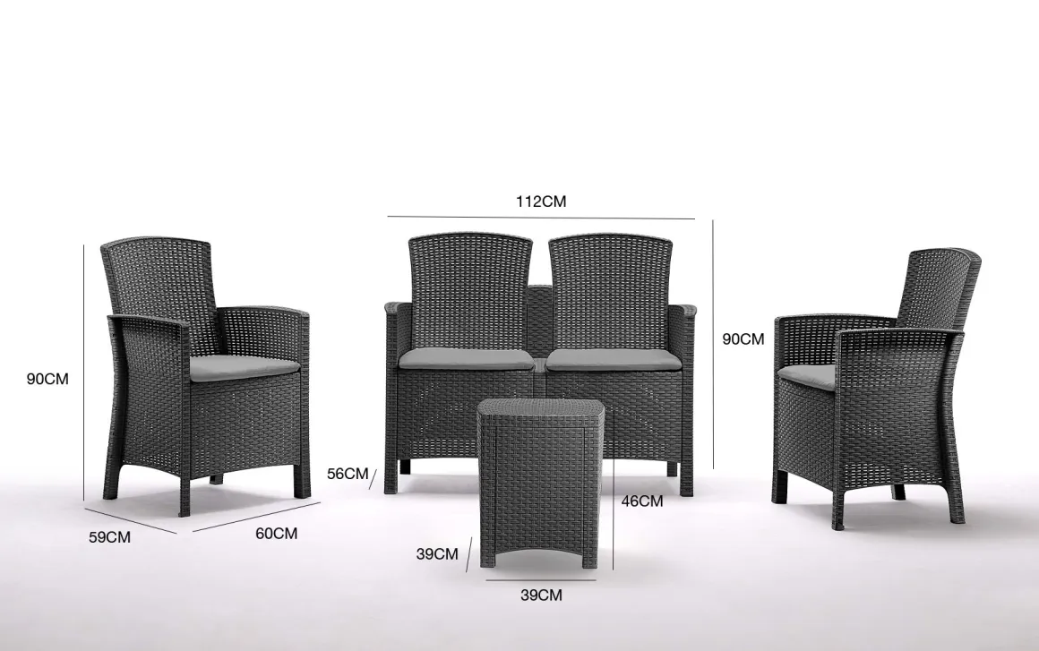 Salotto da terrazza poltrone e divano effetto rattan antracite - Eustachia