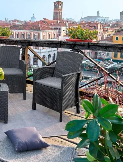 Salotto da terrazza poltrone e divano effetto rattan antracite - Eustachia