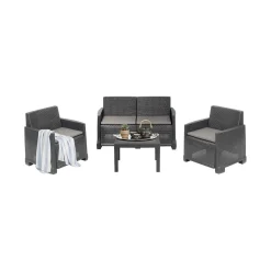 Set Da Esterno|Outdoor > Dmora Salotto per cortile poltrone e divano antracite - Atrito Nero Antracite