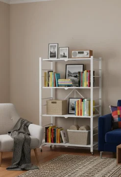 Scaffali Bianco Ruote 4 Ripiani, Peso Supportato 40 kg - Soprana