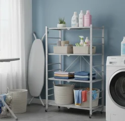 Scaffali Grigio Ruote 4 Ripiani, Peso Supportato 40 kg - Soprana