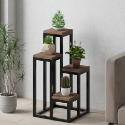 Scaffali|Armadi Da Esterno > Dmora Scaffali Marrone Noce Nero 4 Ripiani Materiale Struttura in Metallo 34x65x39h cm, Colore Struttura Nero - Mompeo Nero, Marrone Noce