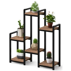 Scaffali Marrone Noce Nero 6 Ripiani Materiale Struttura in Metallo 20x77x67h cm, Colore Struttura Nero - Estense