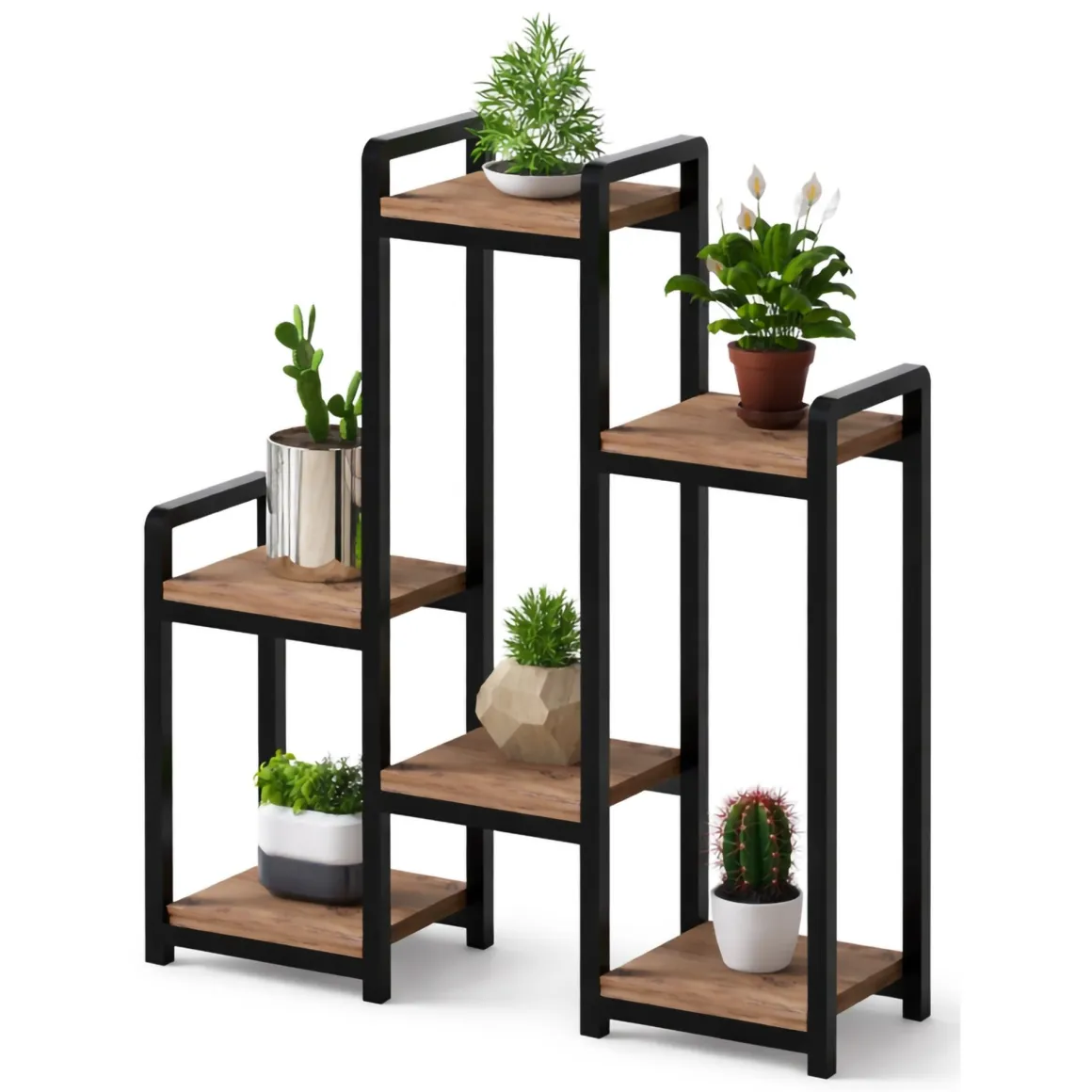 Scaffali Marrone Noce Nero 6 Ripiani Materiale Struttura in Metallo 20x77x67h cm, Colore Struttura Nero - Estense
